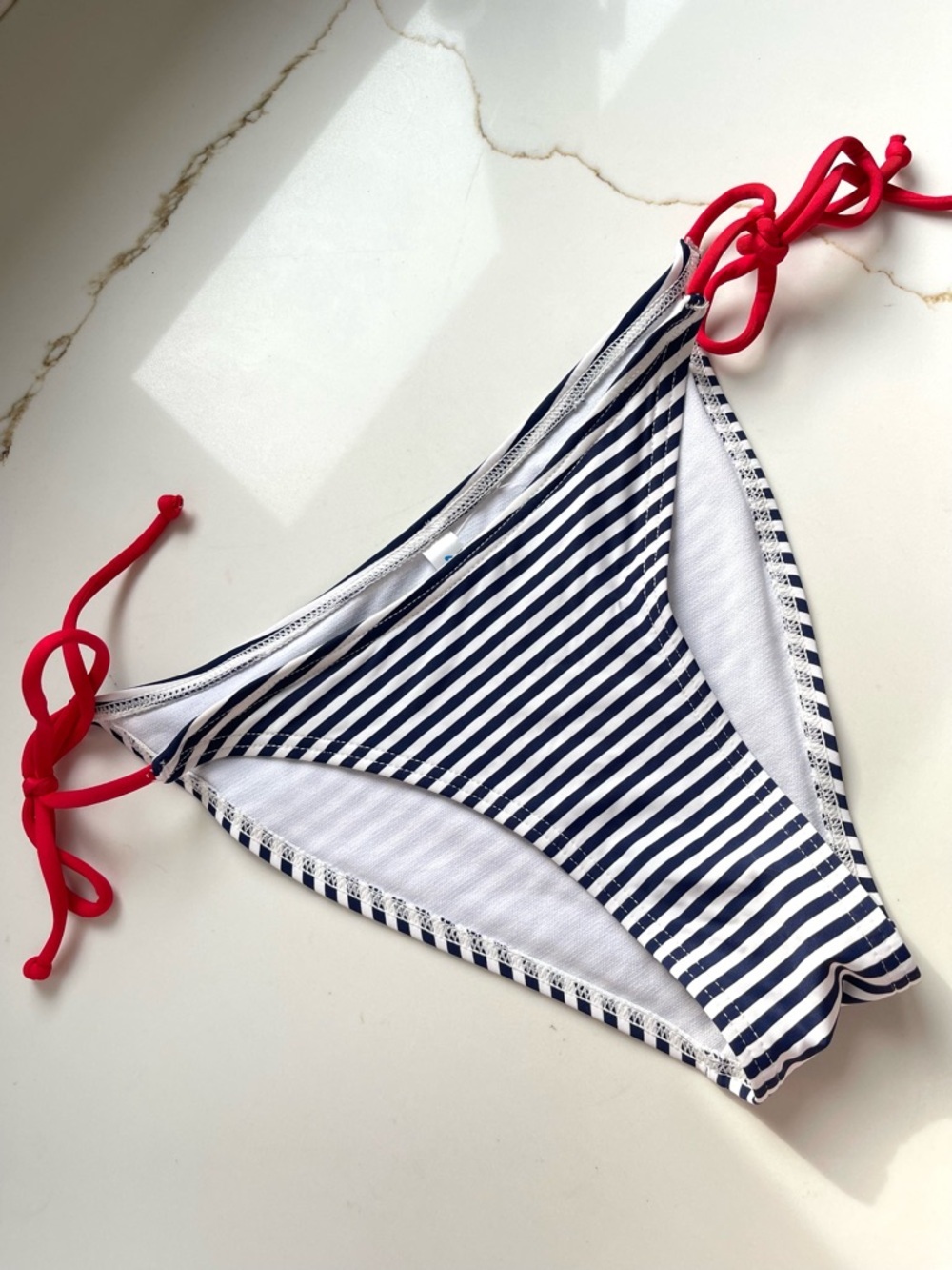 La Vie en Rose Striped Navy & White Tie-Side Bikini Bottom XS